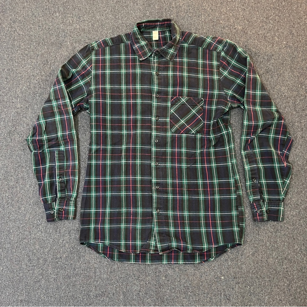 American Apparel Flannel M Blue Green Plaid